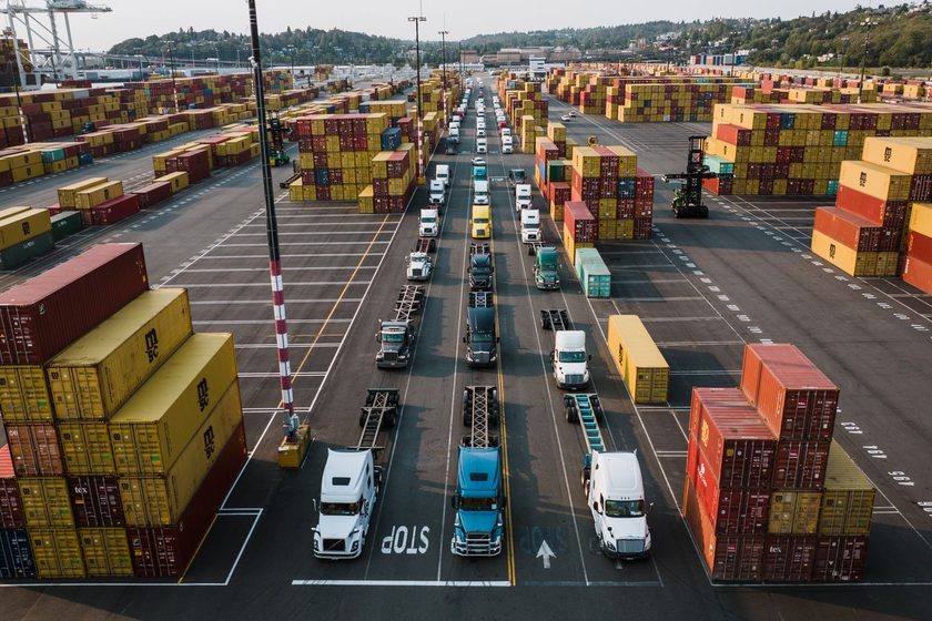 Container port handling timber trade