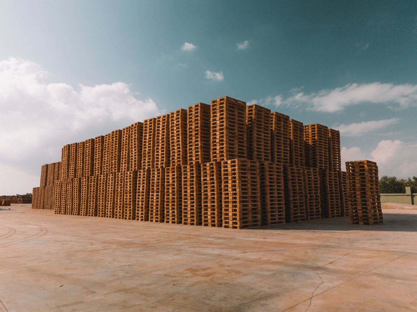 Wooden pallets stacked and ready for despatch